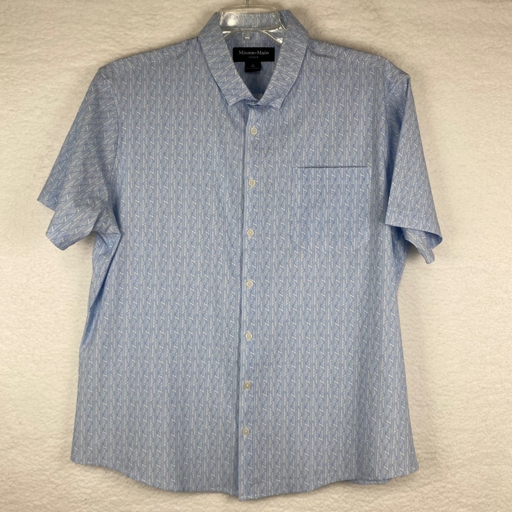 Mizzen+Main Leeward XL Trim Blue White Geometric Performance Short Sleeve Shirt